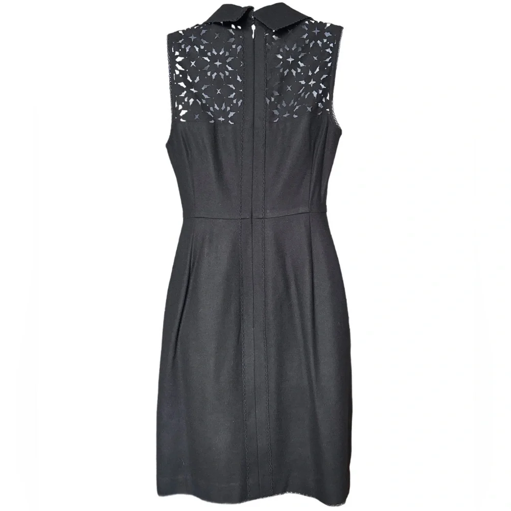 Susana Monaco | Black Wool Midi Dress with Pockets and Lace Collar Detail - Picture 3 of 7